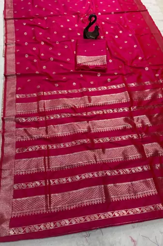 rani pink banarasi soft silk zari woven saree