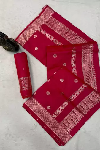 rani pink banarasi soft silk zari woven saree