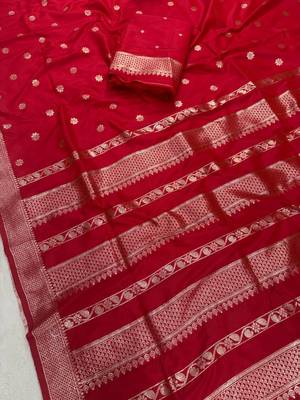 red banarasi soft silk zari woven saree 1