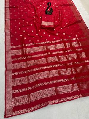 red banarasi soft silk zari woven saree 2