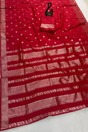 red banarasi soft silk zari woven saree