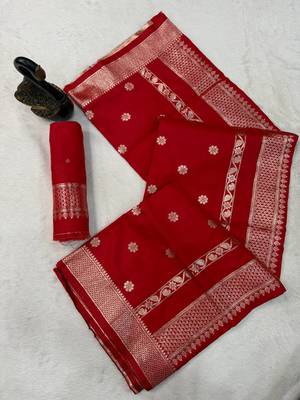 red banarasi soft silk zari woven saree 3