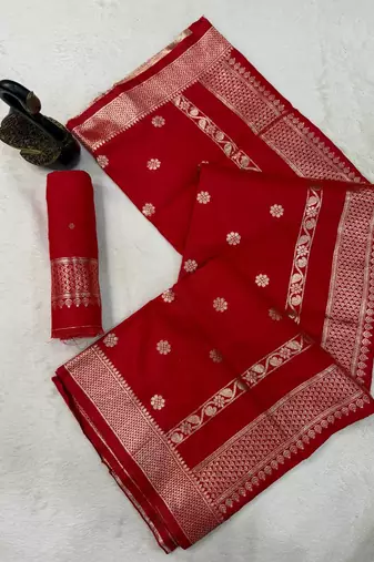 red banarasi soft silk zari woven saree