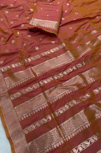 Rust Orange Color Zari Woven Work Silk Saree