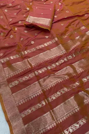 Rust Orange Color Zari Woven Work Silk Saree