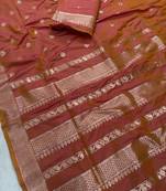 Rust Orange Color Zari Woven Work Silk Saree