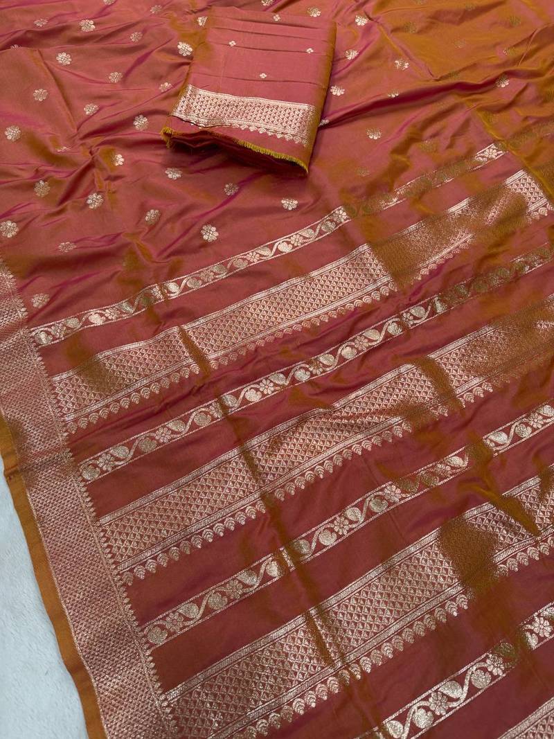 Rust Orange Color Zari Woven Work Silk Saree