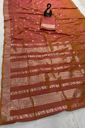 rust orange banarasi soft silk zari woven saree