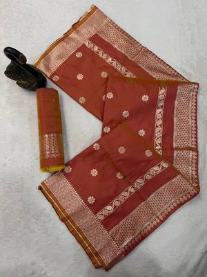 rust orange banarasi soft silk zari woven saree 3