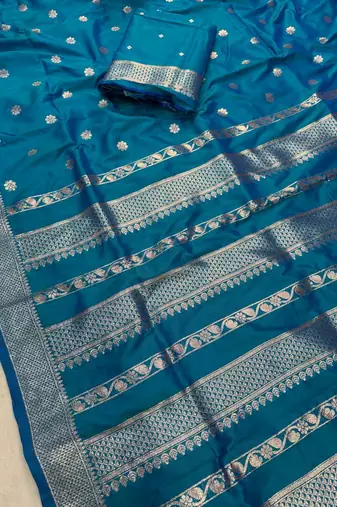 Teal Color Zari Woven Work Silk Saree