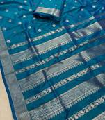 Teal Color Zari Woven Work Silk Saree