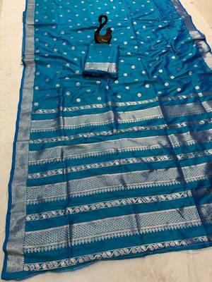 teal banarasi soft silk zari woven saree 2