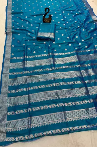teal banarasi soft silk zari woven saree