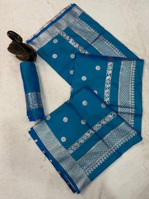 teal banarasi soft silk zari woven saree 3