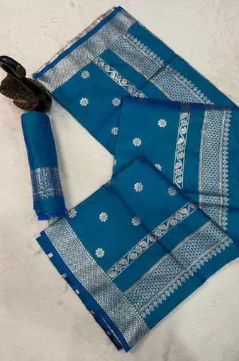 teal banarasi soft silk zari woven saree