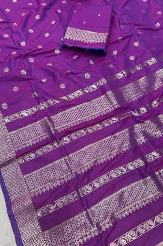 Violet Color Zari Woven Work Silk Saree