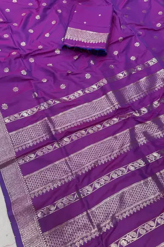 Violet Color Zari Woven Work Silk Saree