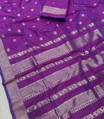 Violet Color Zari Woven Work Silk Saree