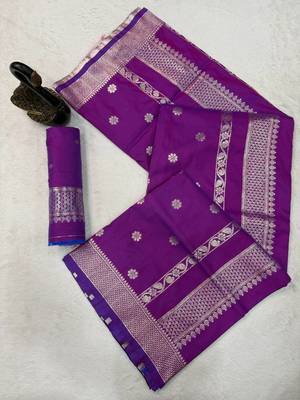 violet banarasi soft silk zari woven saree 3