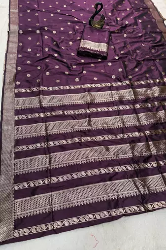 wine banarasi soft silk zari woven saree