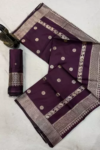 wine banarasi soft silk zari woven saree