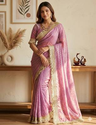 Baby pink sofl silk butti work partywear saree 1