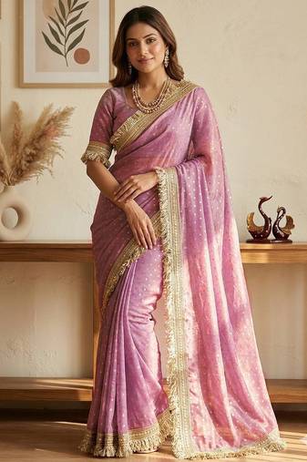 Baby pink sofl silk butti work partywear saree