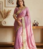 Baby pink sofl silk butti work partywear saree