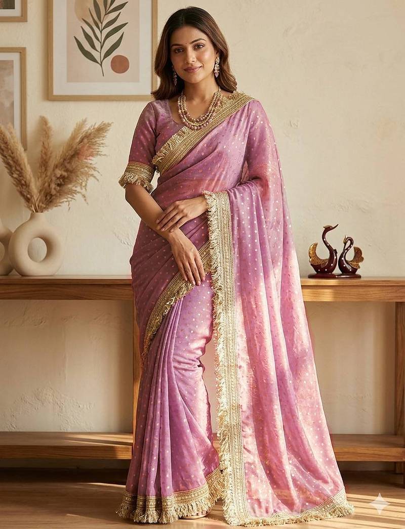 Baby pink sofl silk butti work partywear saree