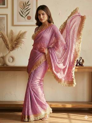 Baby pink sofl silk butti work partywear saree 2