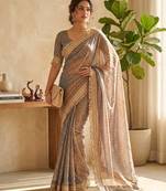 Grey sofl silk butti work partywear saree