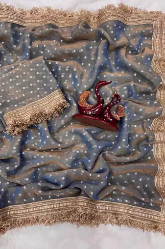 Grey sofl silk butti work partywear saree