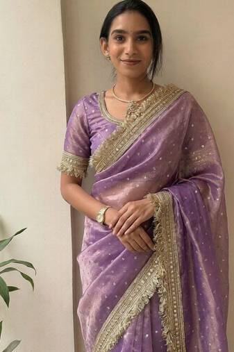 Lavender sofl silk butti work partywear saree
