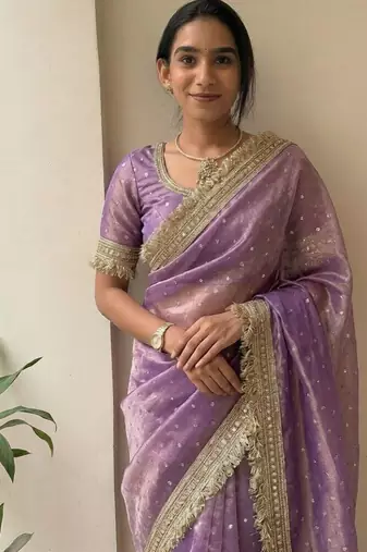 Lavender sofl silk butti work partywear saree