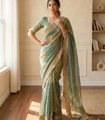 Teal sofl silk butti work partywear saree