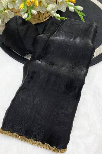 Black fendy chiffon serosky work party wear designer saree