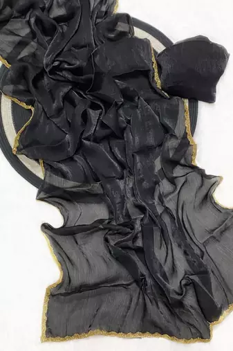 Black fendy chiffon serosky work party wear designer saree
