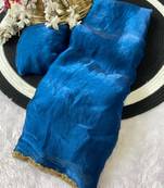 Blue fendy chiffon serosky work party wear designer saree