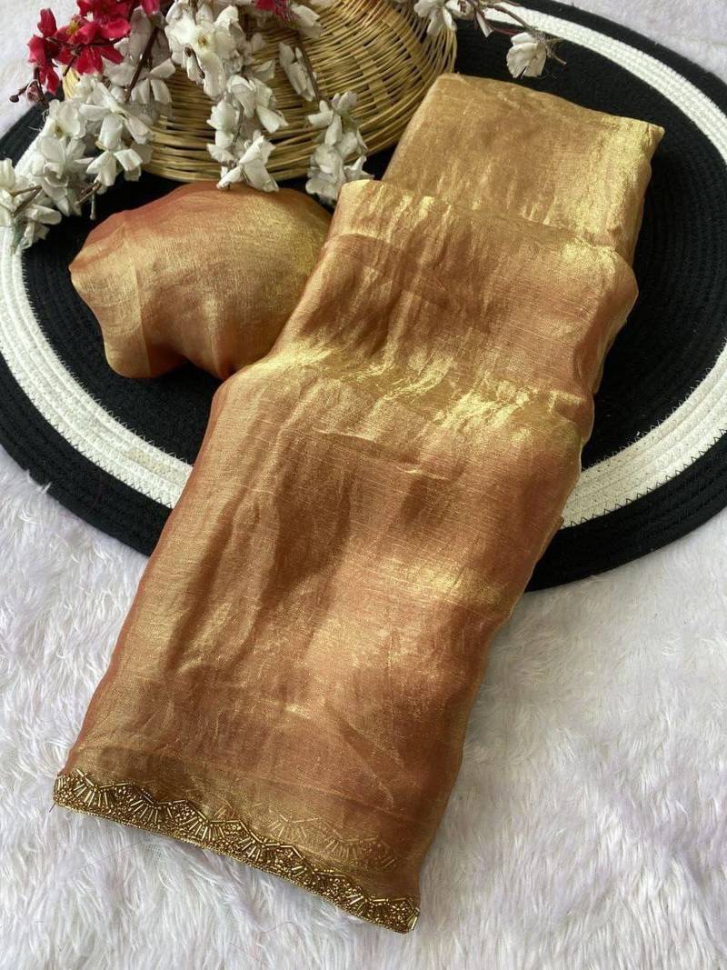 Chiku fendy chiffon serosky work party wear designer saree