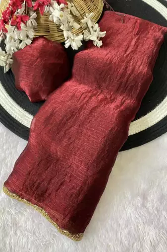Maroon fendy chiffon serosky work party wear designer saree