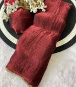 Maroon fendy chiffon serosky work party wear designer saree