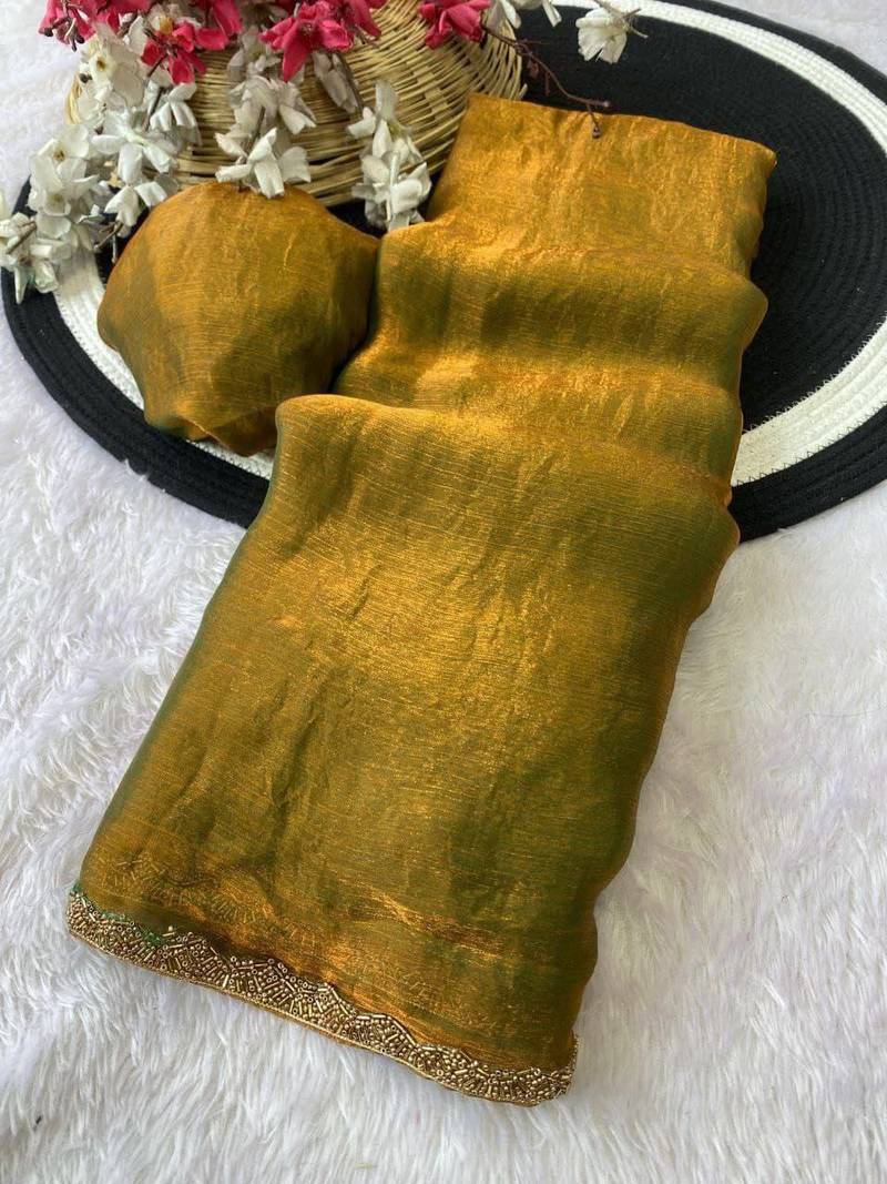 Olvie fendy chiffon serosky work party wear designer saree