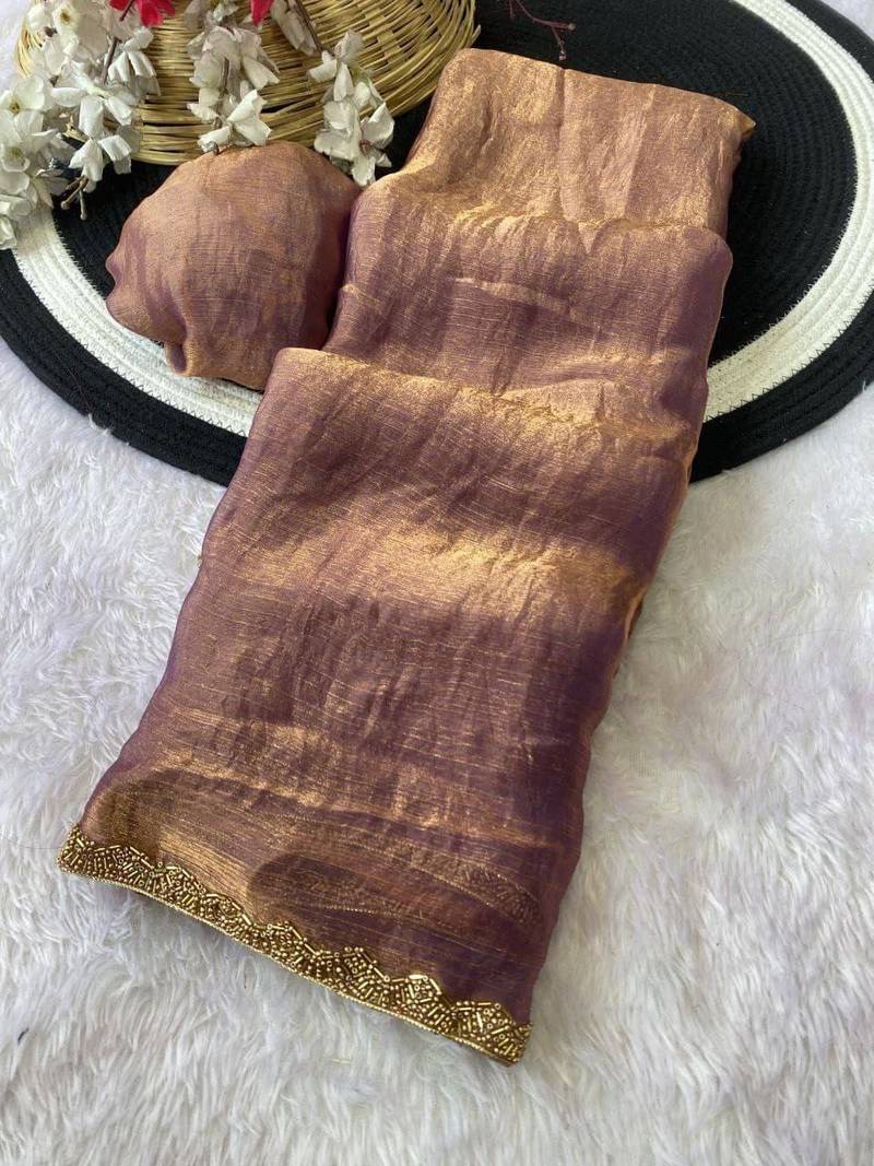 Onion fendy chiffon serosky work party wear designer saree