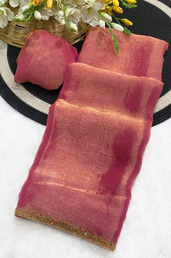 Peach fendy chiffon serosky work party wear designer saree