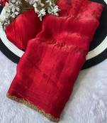 Red fendy chiffon serosky work party wear designer saree