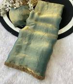 Teal fendy chiffon serosky work party wear designer saree