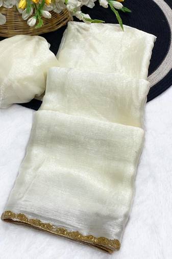 White fendy chiffon serosky work party wear designer saree