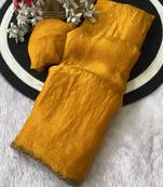 Yellow fendy chiffon serosky work party wear designer saree