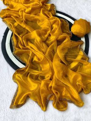 Yellow fendy chiffon serosky work party wear  saree 2