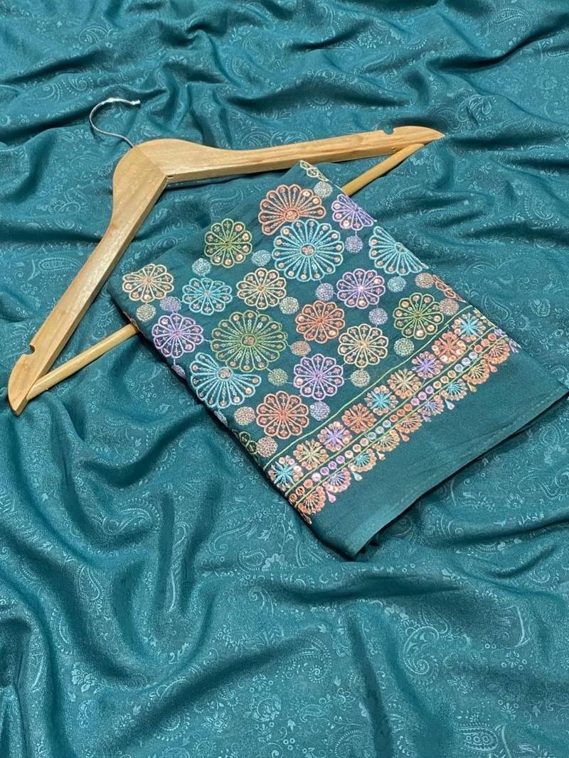 Teal shimmer silk designer functional wear saree